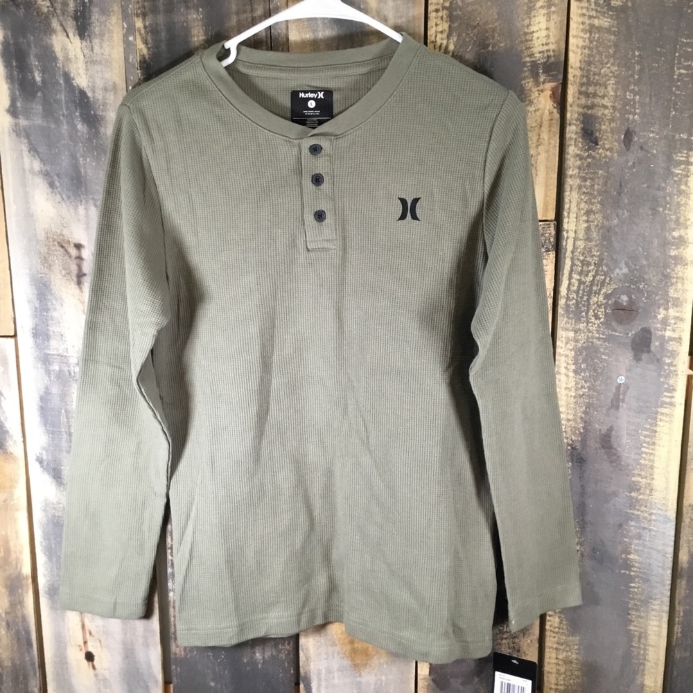 Hurley thermal waffle knit long sleeve henley shirt boys size large NWT